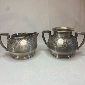 Antique Silver James W. Tufts Boston Triple Plate Handled Sugar Bowl &Creamer
